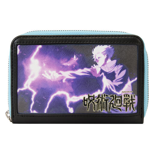 Black and blue wallet with an image of Satoru Gojo on the front